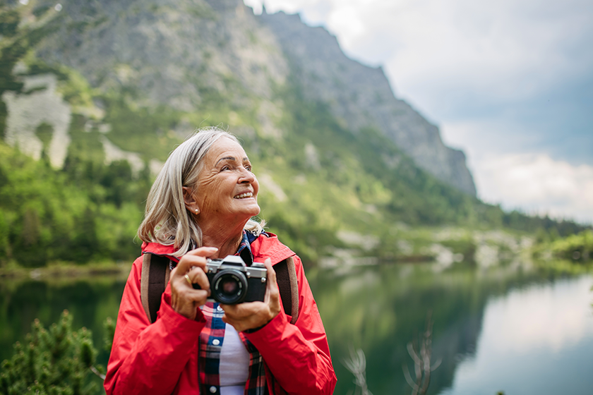 Potrait of active senior woman hiking