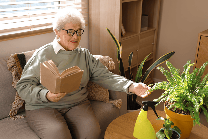 senior gardener reading book